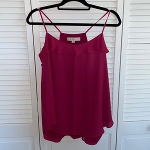 NWOT LOFT fun, ruffled strappy swing cami top, size large cranberry color